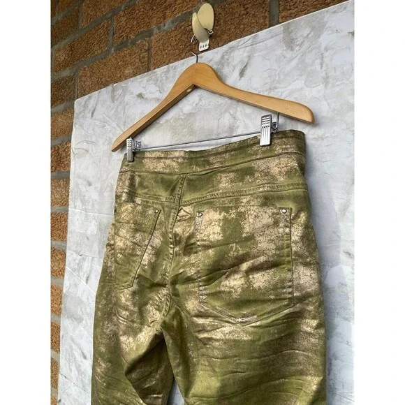 ALEMBIKA Green Gold Foil Cargo Pants | Size 2 | US 10 Designer Boho Luxe Punk - Picture 10 of 12